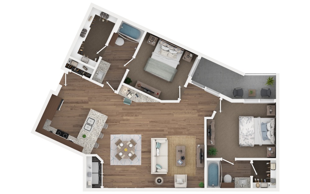 B4a - 2 bedroom floorplan layout with 2 bathrooms and 1135 square feet